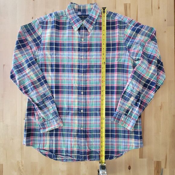 Ralph Lauren Classic Fit Button Down Dress Shirt XL Plaid Red Blue Flesh Pony - Picture 4 of 12